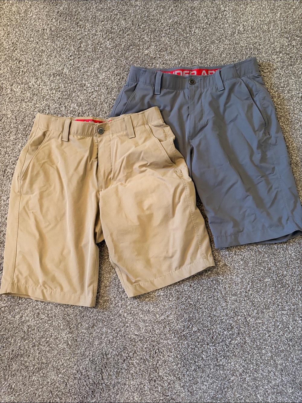 Bundle Under Armour Men's Flat-Front Shorts in Khaki and Gray